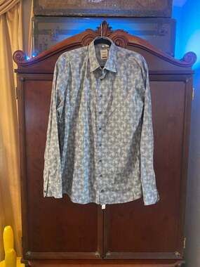 Haupt Germany Modern Fit Geometric Print Button Down Shirt XXL